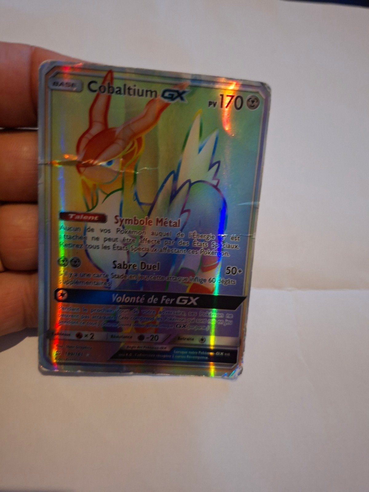 Pokémon Cobaltium GX Rainbow Rare (Frans), Ophalen of Verzenden, Gebruikt, Losse kaart, Foil