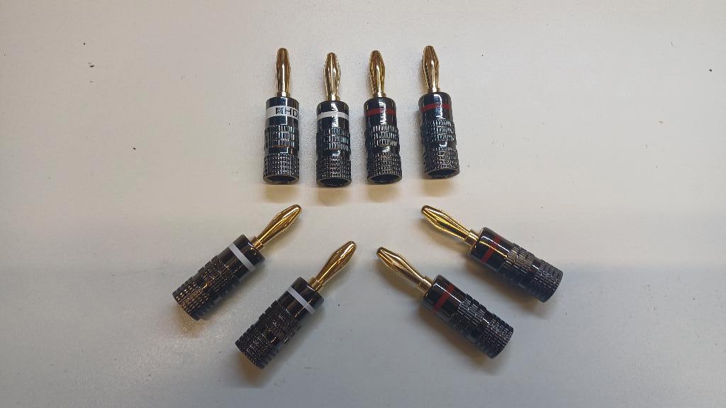 8 x vergulde audio banaanstekkers, Ophalen of Verzenden, Nieuw, 10 meter of meer, Luidsprekerkabel