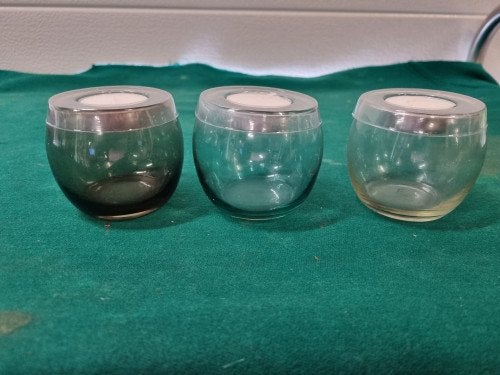 Waxcinelichten drie van glas bollen, Ophalen of Verzenden, 'T Olde Gre-j, Info@toldegrej.nl, Endepoelstraat 20f Didam
