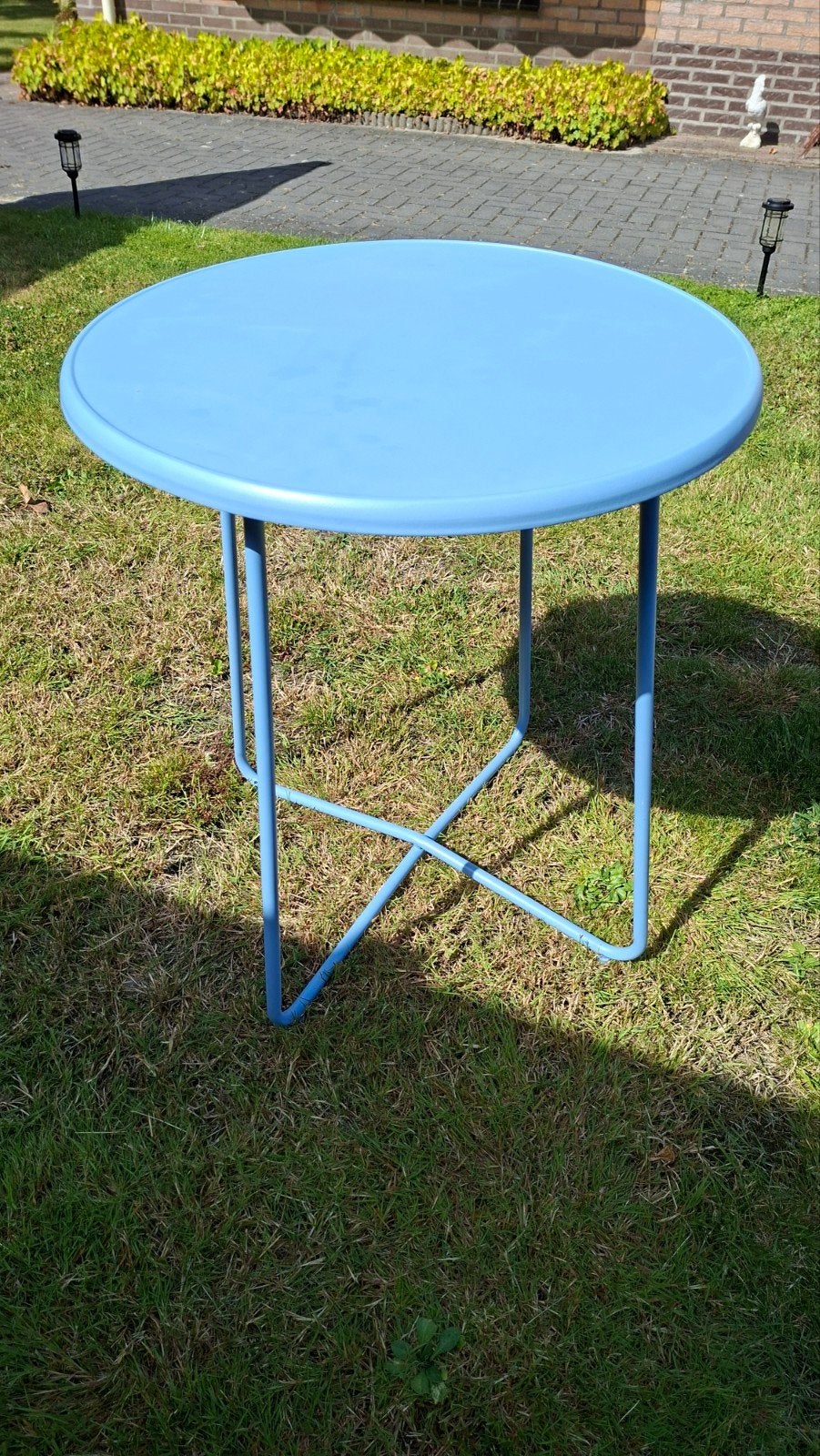 Blauwe ronde tuintafel, Ophalen, Gebruikt, Rond, Metaal