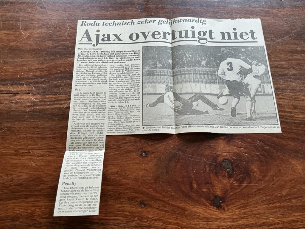 Voetbal krantenartikel Ajax Roda JC febr 1983 Marco v Basten, Ophalen of Verzenden, Knipsel(s)