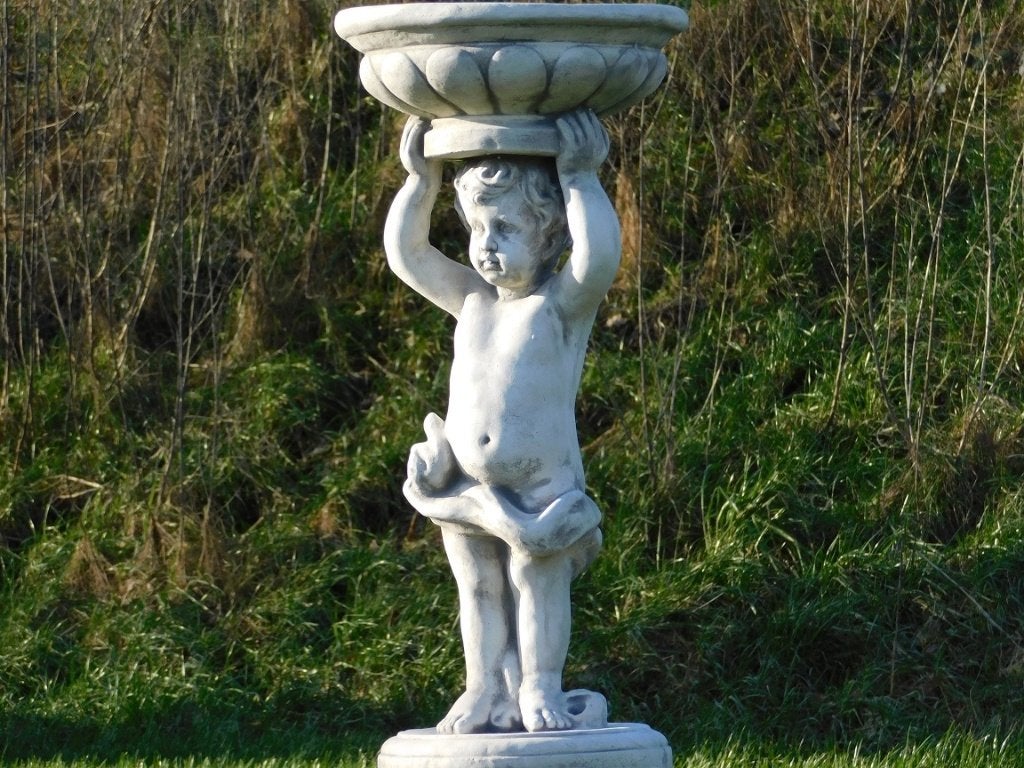 Engel met Schaal op Sokkel - 138 cm, Steen, Engelenbeeld, ., Nieuw