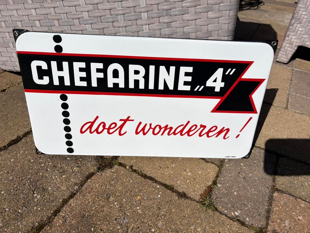 Emaillebord Chefarine 4 Langcat Bussum, Verzamelen, Merken en Reclamevoorwerpen, Ophalen of Verzenden, Reclamebord