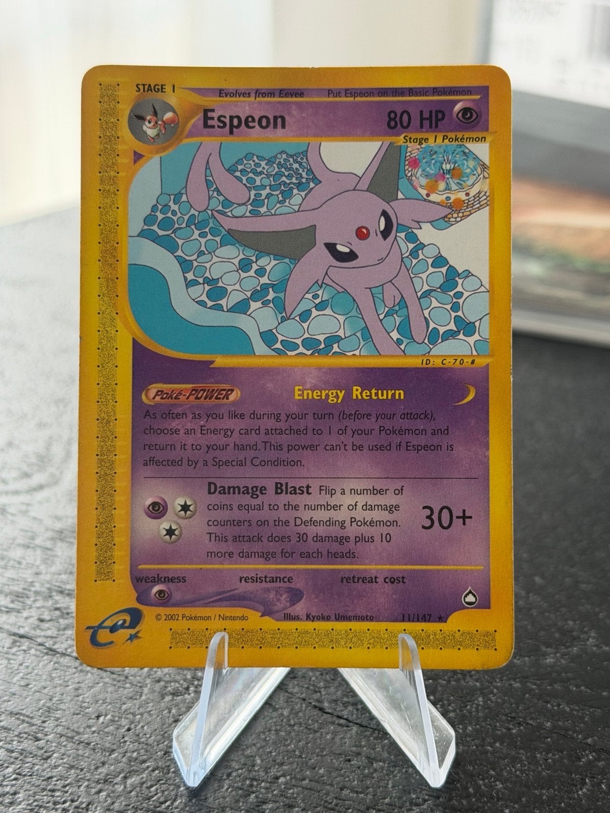 Espeon 11/147 Aquapolis Pokémon Kaart, Ophalen of Verzenden, Gebruikt, Losse kaart
