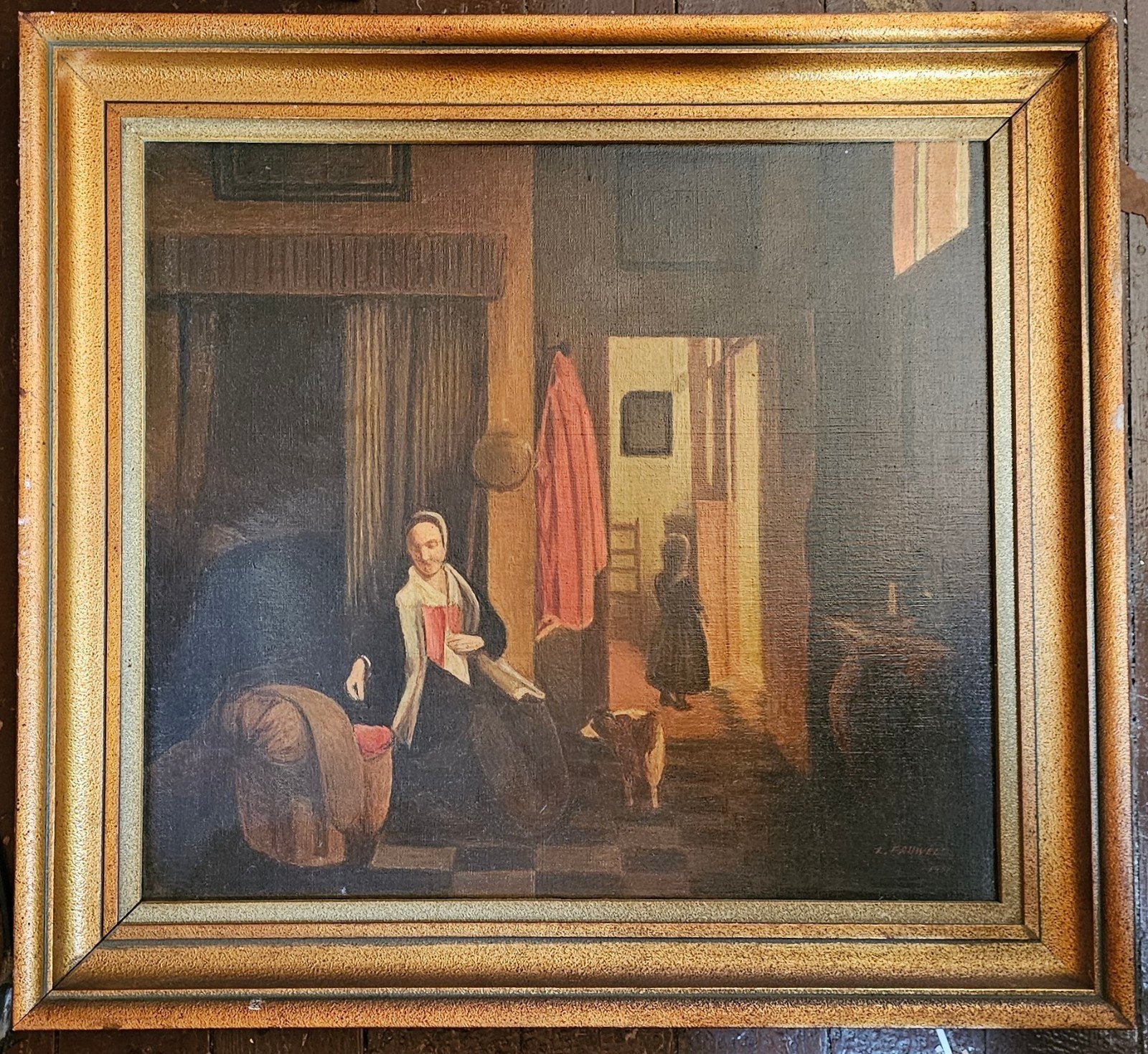 Antiek Schilderij, vintage schilderij, vrouw met kind., Ophalen of Verzenden