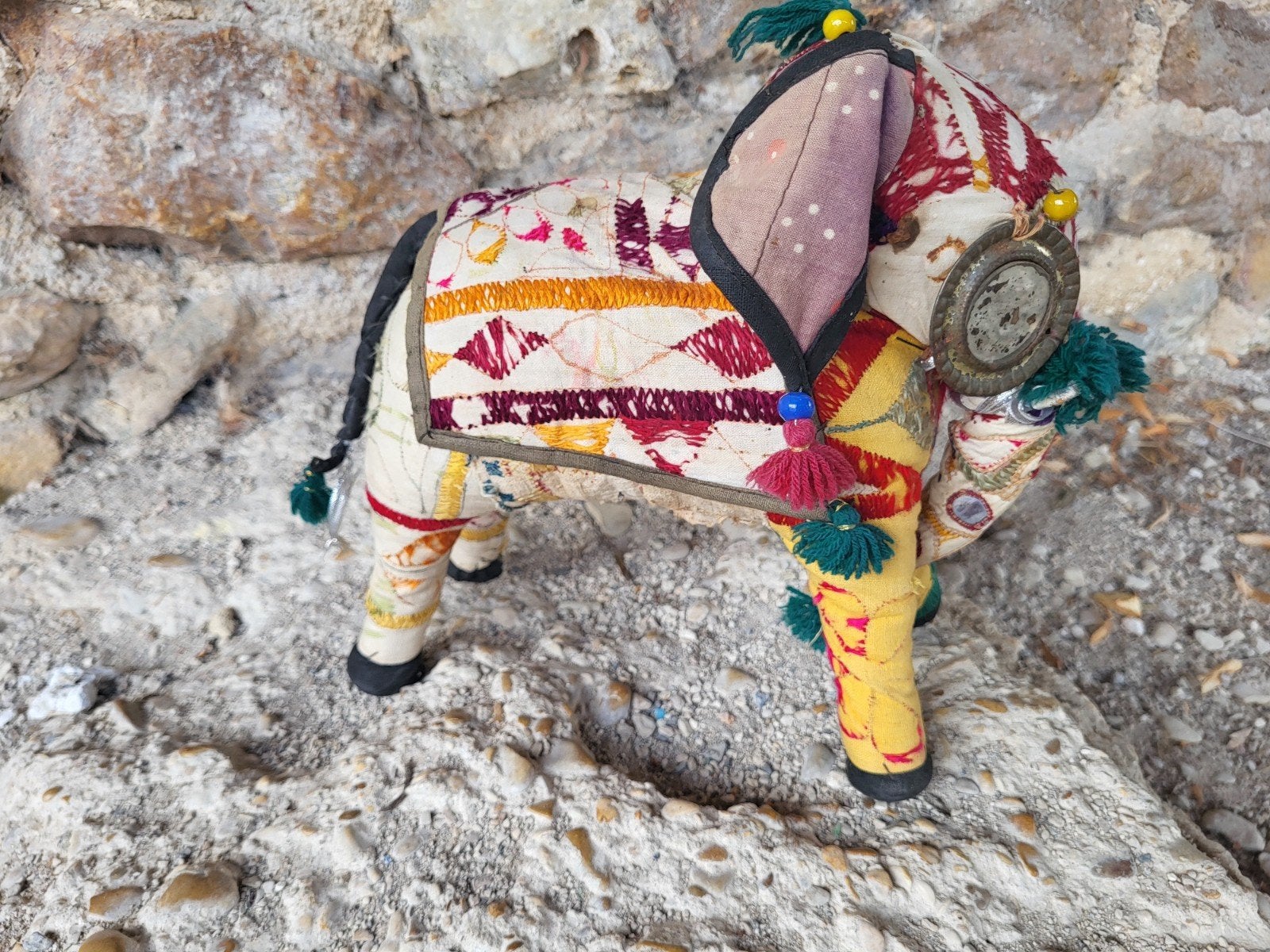 brocante Indiaas patchwork olifantje/ allegonda, Ophalen of Verzenden