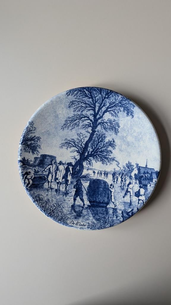 Antiek Chemkefa Delfts Blauw wandbord 'De Winter', Ophalen