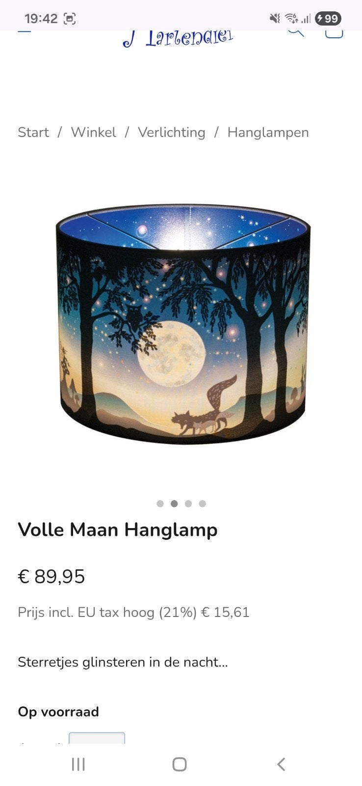Volle Maan Hanglamp - Hartendief, 50 tot 75 cm, Sprookjesachtig, Bos, Nachthemel, Dieren, Ophalen of Verzenden, Zo goed als nieuw