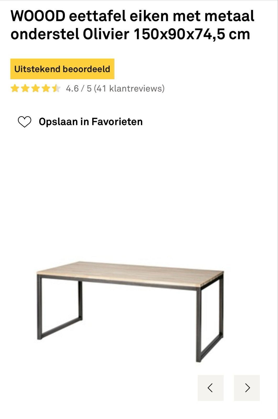 2x WOOOD Olivier eettafel/bureau eiken met metalen onderstel, Huis en Inrichting, Tafels | Eettafels, Ophalen, Gebruikt, 100 tot 150 cm