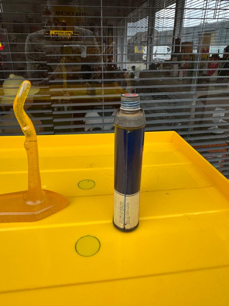 Gulf oud reclame olie blik met druppel, Reclamebord, Gebruikt, ., Ophalen of Verzenden
