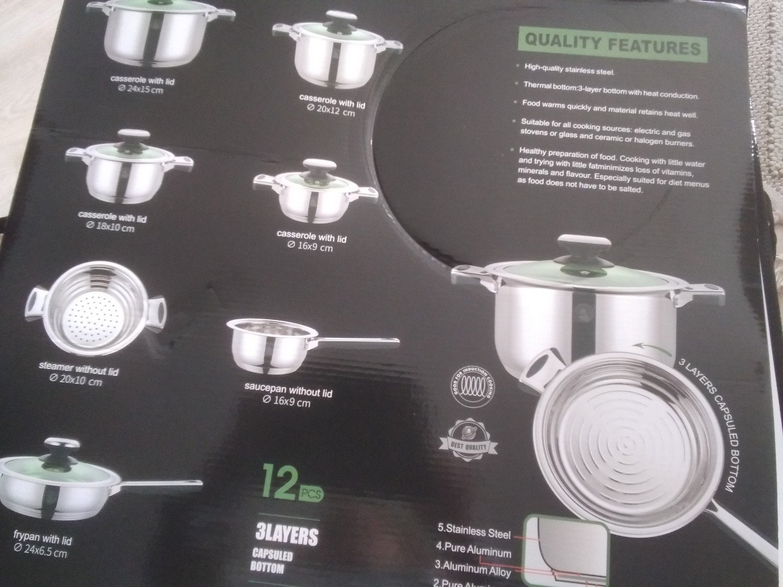 Nieuwe 12-delige pannenset, nog in de doos, Huis en Inrichting, Keuken | Potten en Pannen, Nieuw, Pannenset, Ophalen of Verzenden