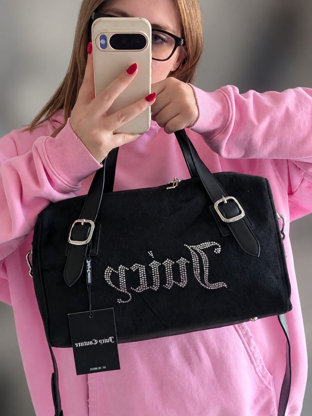 Juicy Couture Kimberly Black Velour Rhinestone Bowling Bag Y, Kleding | Dames, Juicy couture, Ophalen, Nieuw, Zwart