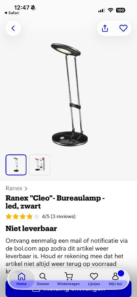 Ranex verstelbare LED bureaulamp Cleo zwart, Ophalen of Verzenden, Zo goed als nieuw, Metaal, Minder dan 50 cm