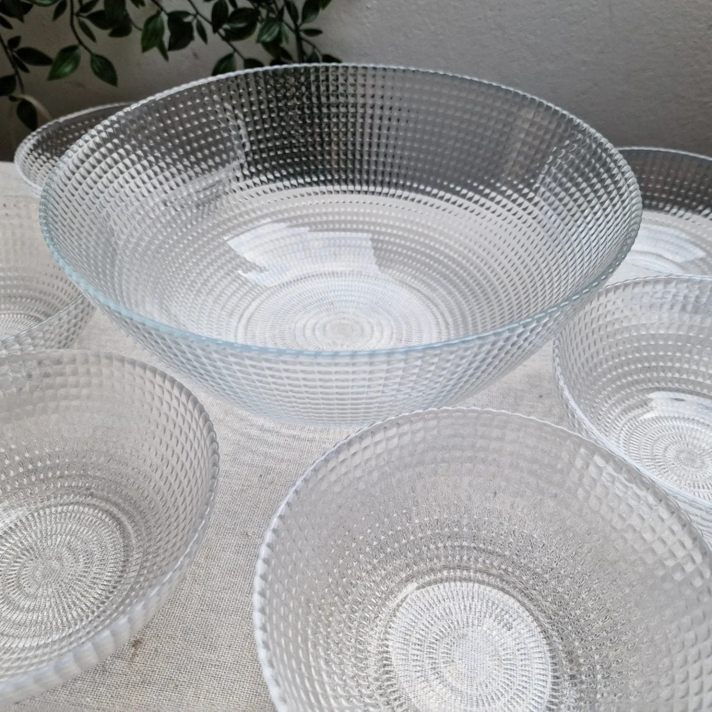Glazen schalen set schaal met 6 diepe schaaltjes, Ophalen of Verzenden, Overige stijlen, Glas, Schaal of Schalen