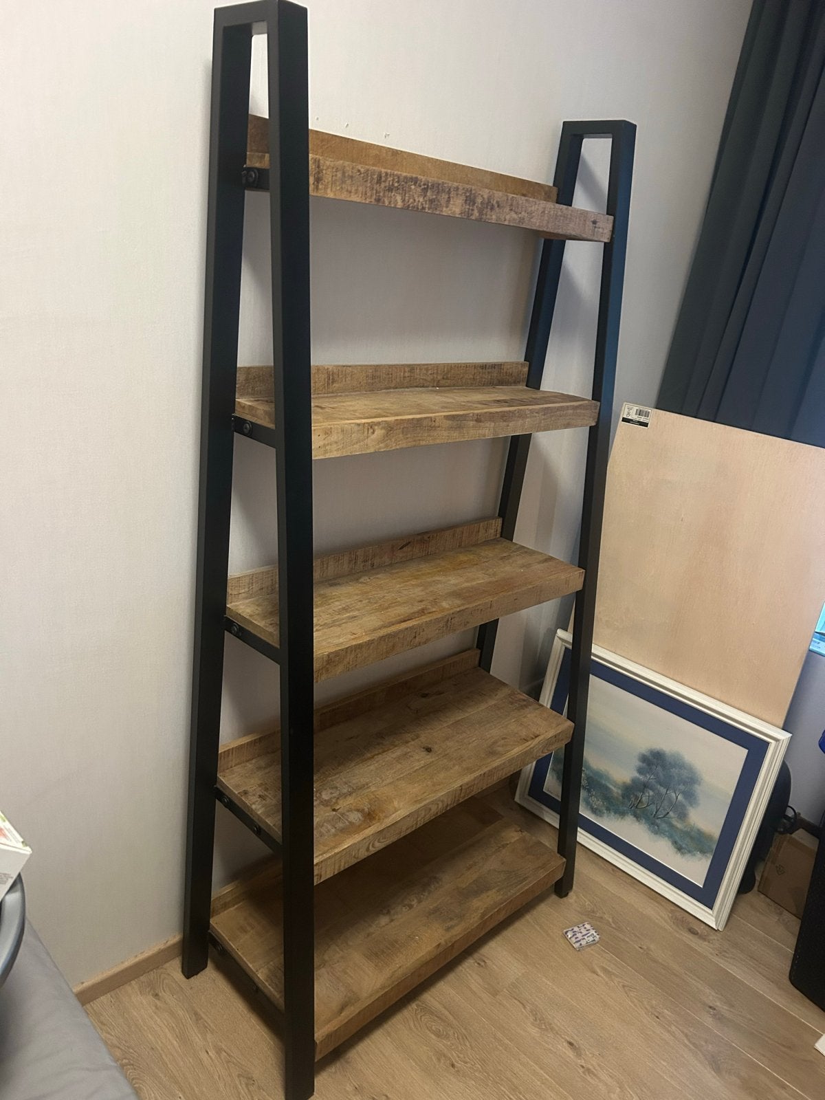 Industriële Boekenkast met Mangohouten Planken, Ophalen, Met plank(en), 50 tot 100 cm, Zo goed als nieuw