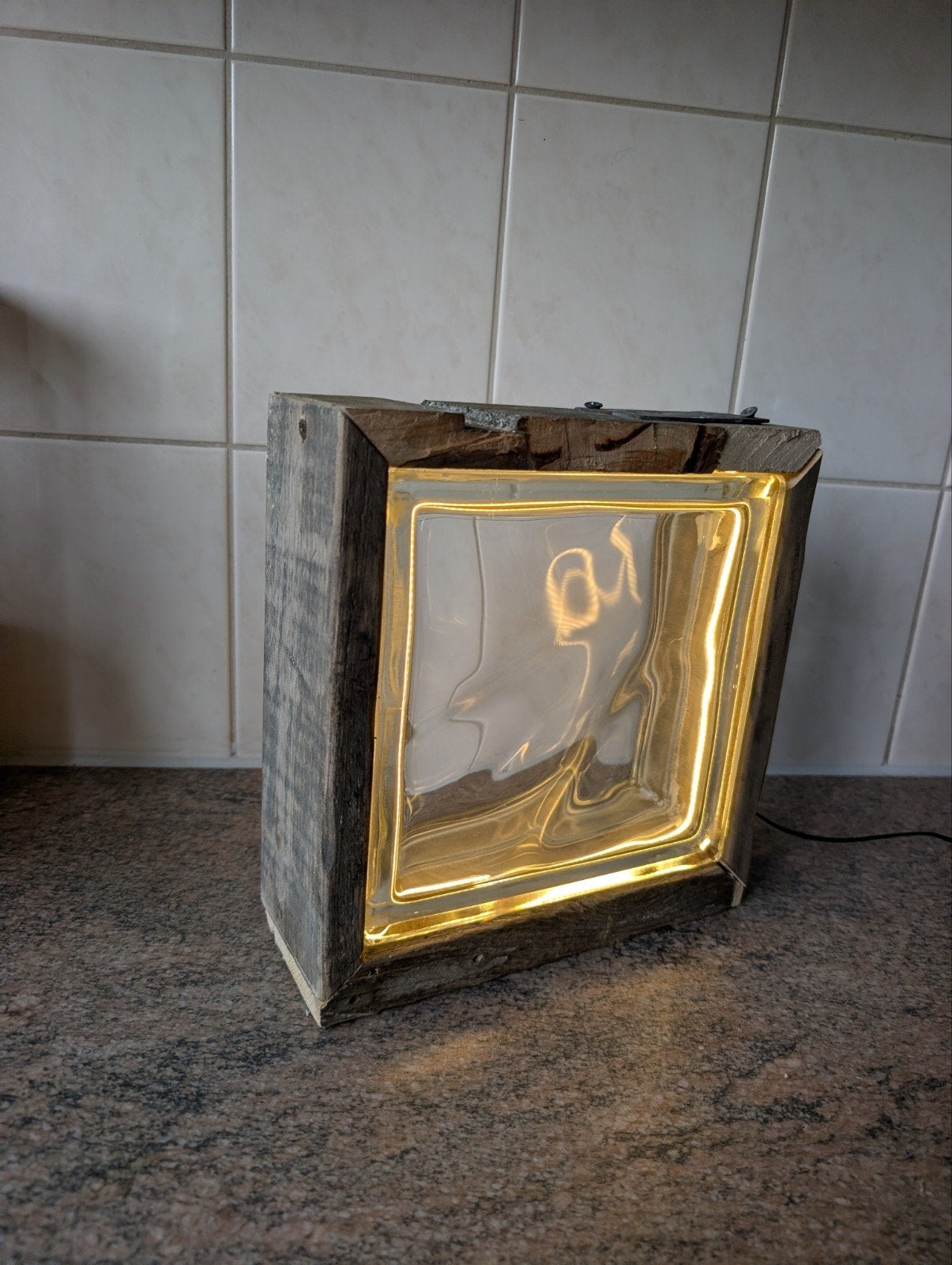 Unieke Vintage Design Lamp - Hout en Glas, Ophalen, Overige merken, Overige fittingen, Zo goed als nieuw