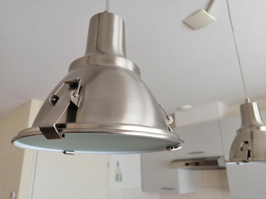 Metalen hanglamp met 3 lampjes, Ophalen, 50 tot 75 cm, Zo goed als nieuw, Metaal