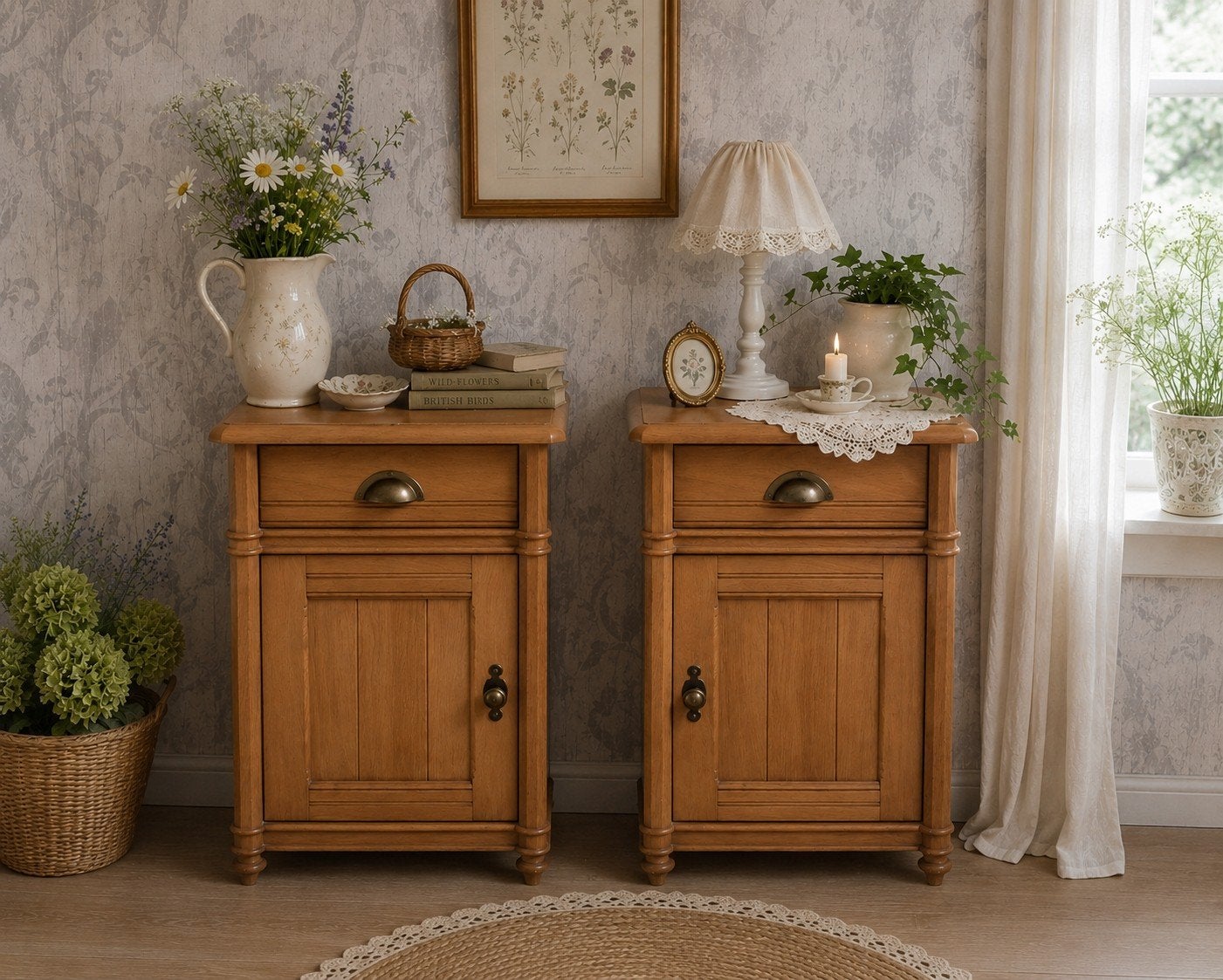 Landelijke nachtkastjes van massief hout - set van 2, Ophalen, Gebruikt, Minder dan 45 cm, 70 cm of meer