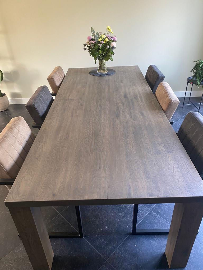 Eettafel 260 x 110 eiken stone, Ophalen, 100 tot 150 cm, Eikenhout, 200 cm of meer