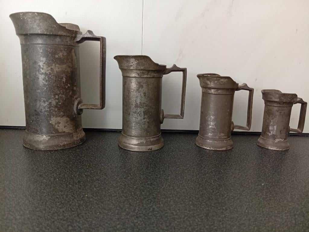 4 tinnen potten "DE II LITRE", "B", Antiek en Kunst, Ophalen of Verzenden
