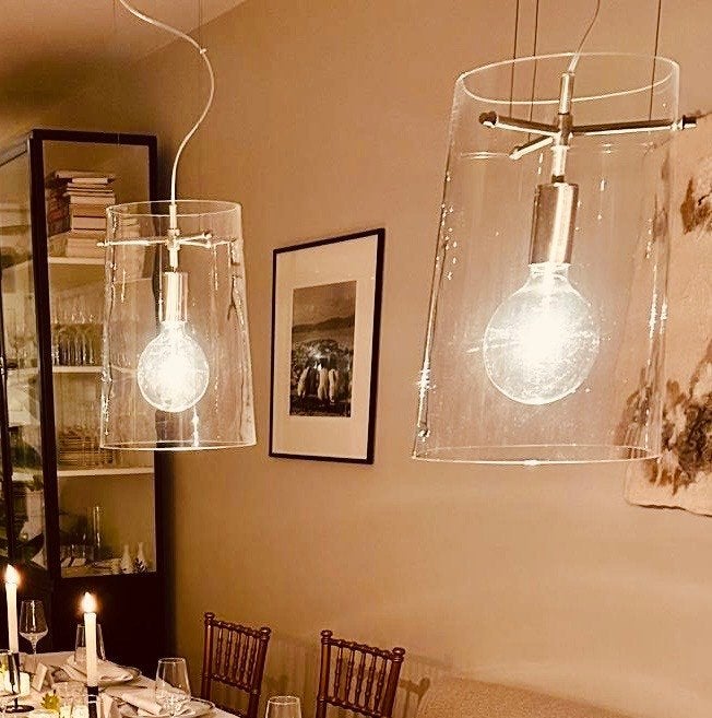 Set van 2 moderne hanglampen met glazen kap