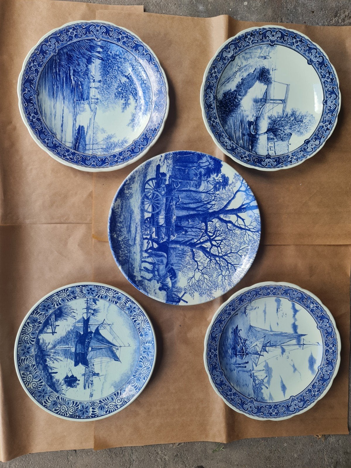 Set van 5 Delfts Blauwe Wandborden - Diverse Scènes, Ophalen of Verzenden