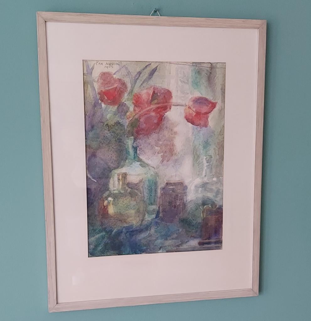Bloemstilleven Cor Heeck (1910-1992) aquarel in lijst, Ophalen