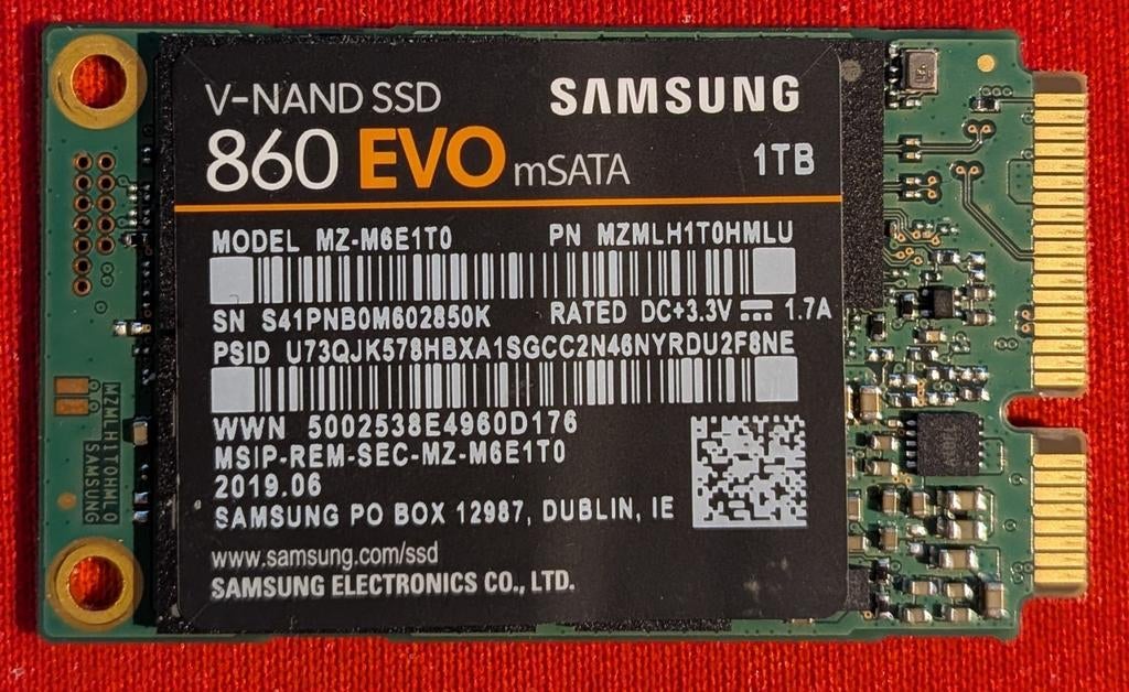 Samsung 860 EVO mSATA SSD 1TB - ZGAN met CrystalDiskInfo, Computers en Software, Harde schijven, Ophalen of Verzenden