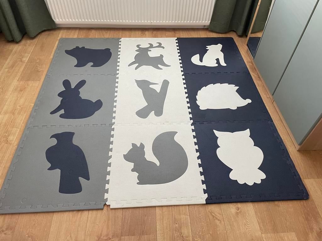 Puzzelmat Schuimrubber Speelkleed 1.8x1.8m Bosdieren, Kinderen en Baby's, Ophalen, Zo goed als nieuw, Speelkleed