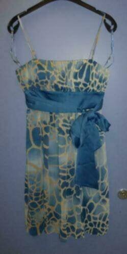 Max and Cleo jurk blauw /beige patroon met bl. band XS 30820, Blauw, ., Max and Cleo, Max and Cleo
