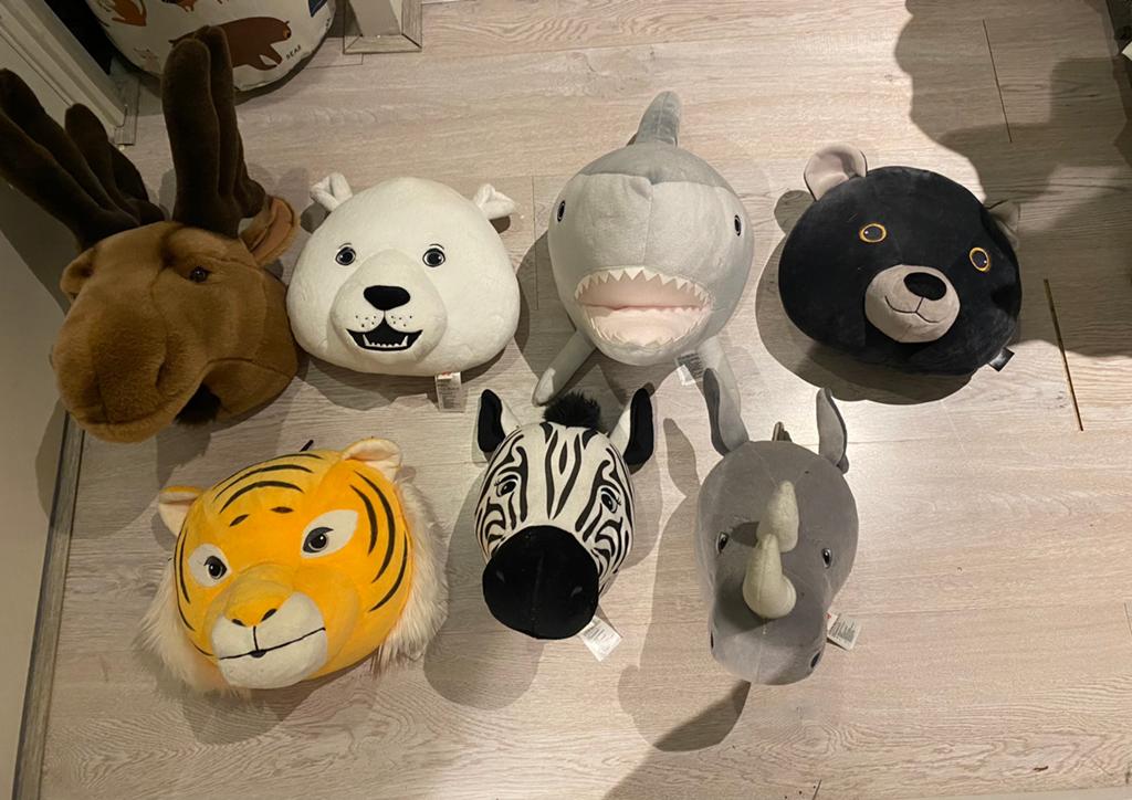Pluche dierenkoppen, decoratie, kinderkamer, jungle, Ophalen, Zo goed als nieuw