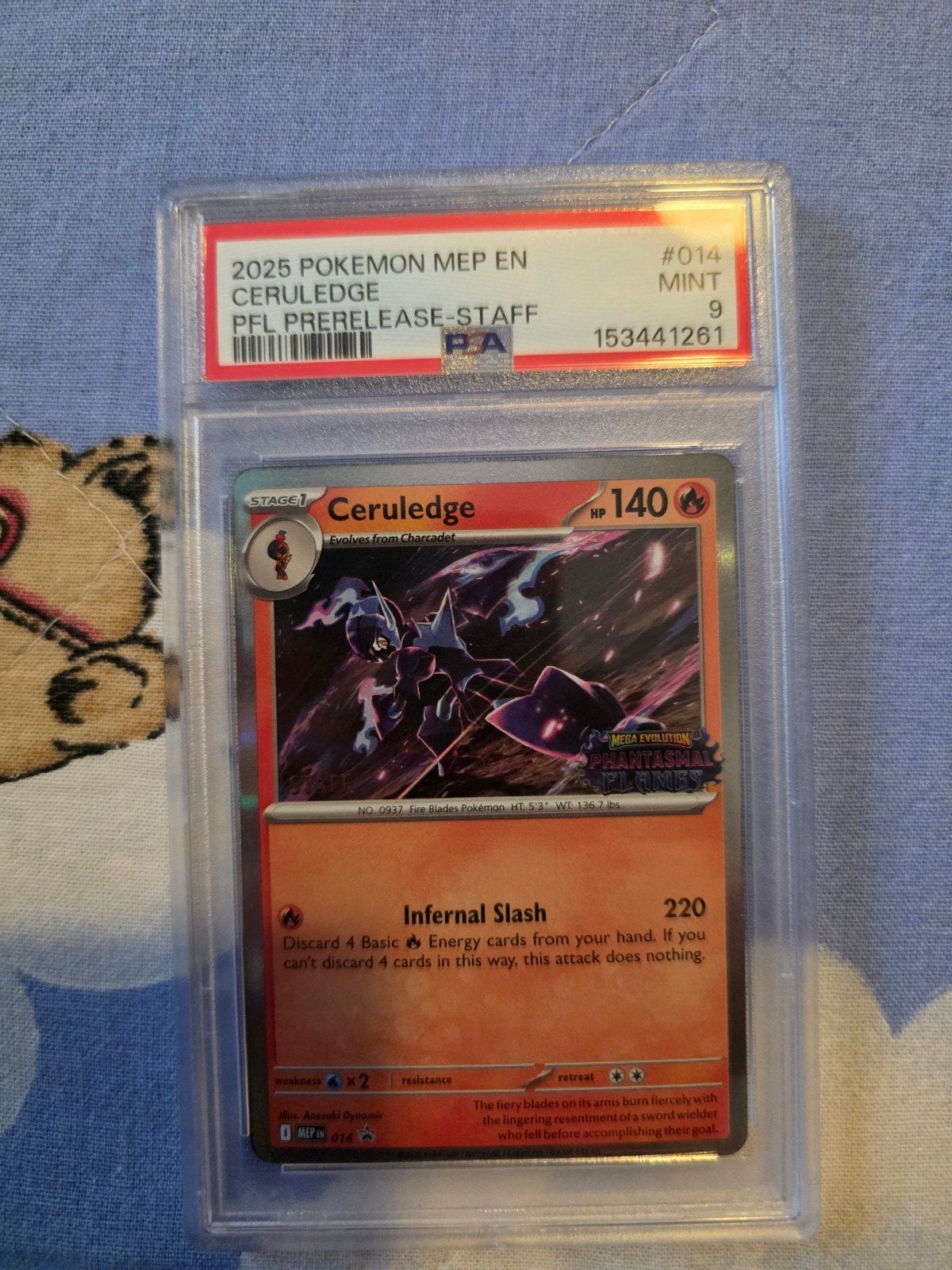 Ceruledge 14 Prerelease Staff PSA 9, Ophalen of Verzenden, Zo goed als nieuw, Losse kaart