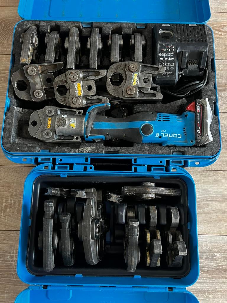 REMS CONEL Persmachine +persbekken t/m V54–installatieset, Ophalen of Verzenden, Gebruikt