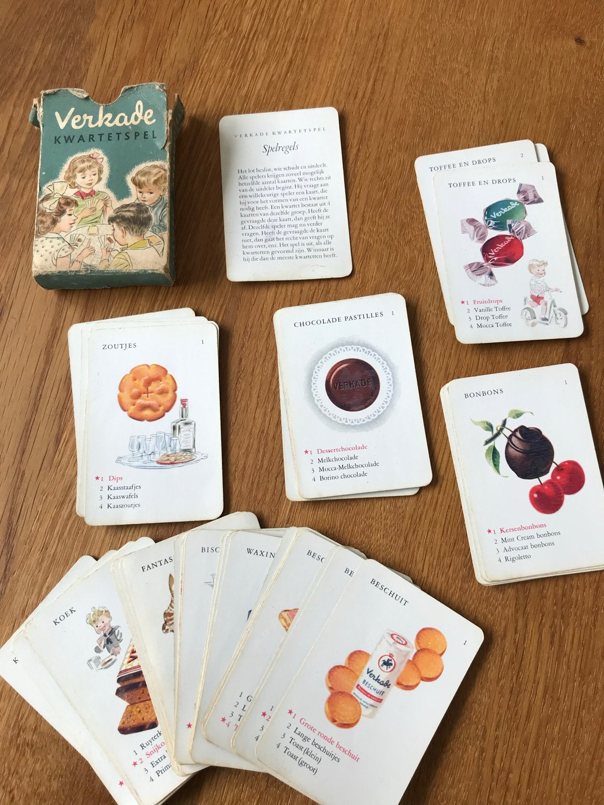 Vintage Verkade Kwartetspel - Compleet met spelregels, Drie of vier spelers, Ophalen of Verzenden, Gebruikt