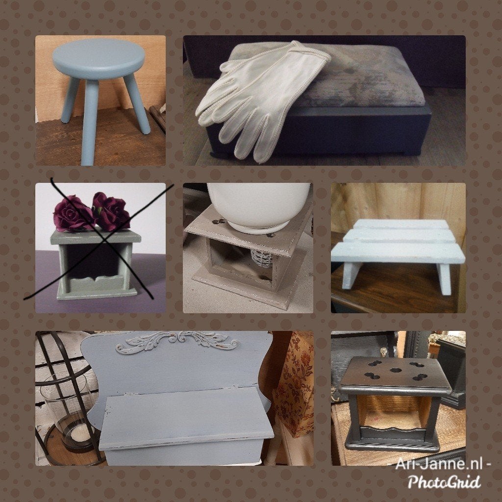 Landelijk stoofje,krukje,pennen/sleutel bakje,brocante deco, Ophalen of Verzenden