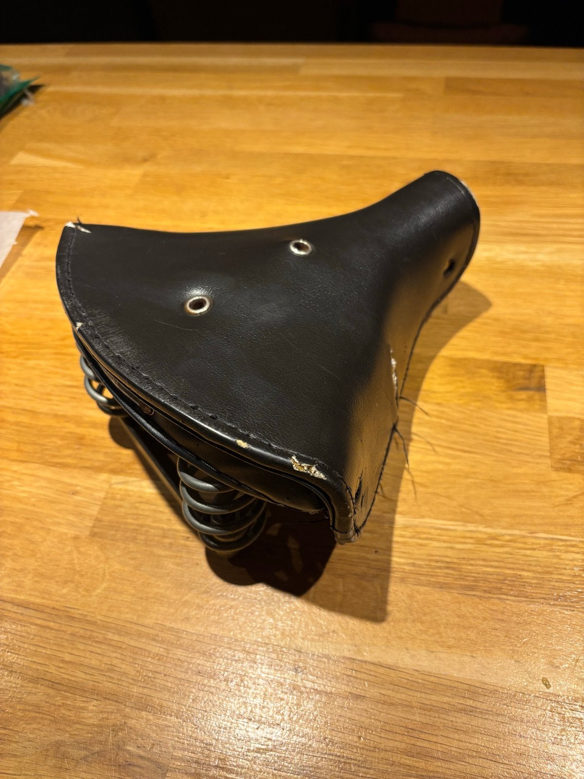 Lepper fietszadel met veren, Gebruikt, Leer, Ophalen of Verzenden, Zadel