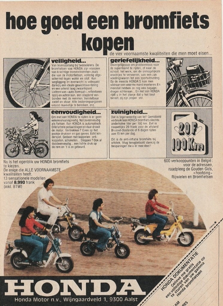 Retro reclame 1974 Honda brommers Camino en andere, Verzenden, Overige typen