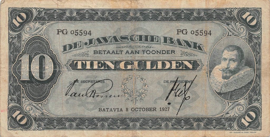 P-070a Nederlands Indië 10 Gulden 1927 Fine, Ophalen of Verzenden, 10 gulden, Los biljet