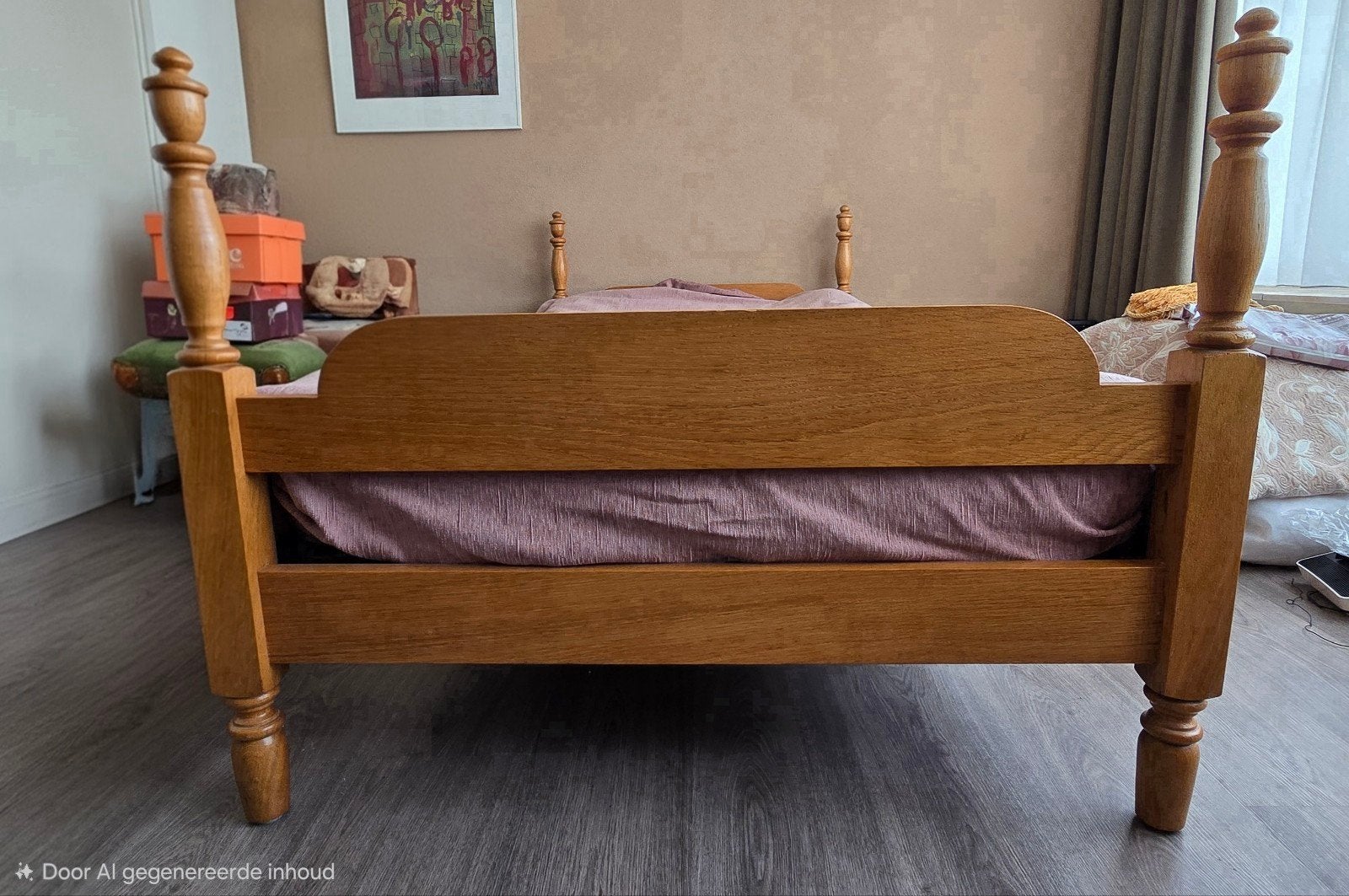 Houten eenpersoonsbed met spijlen, Ophalen, Gebruikt, 90 cm, Eenpersoons