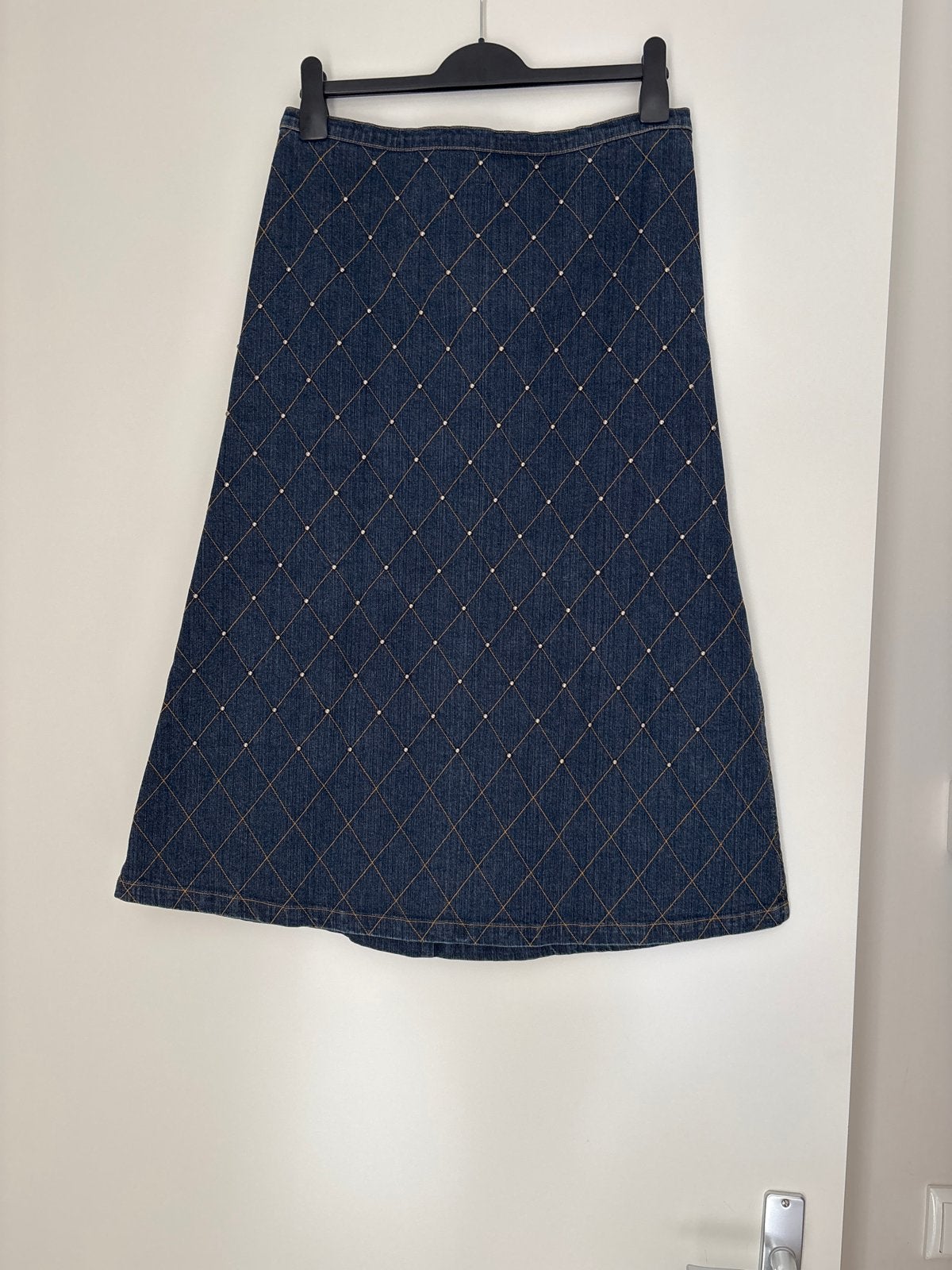 Watcher spijkerrok met ruitpatroon en studs, Blauw, Maat 42/44 (L), Ophalen of Verzenden, Zo goed als nieuw