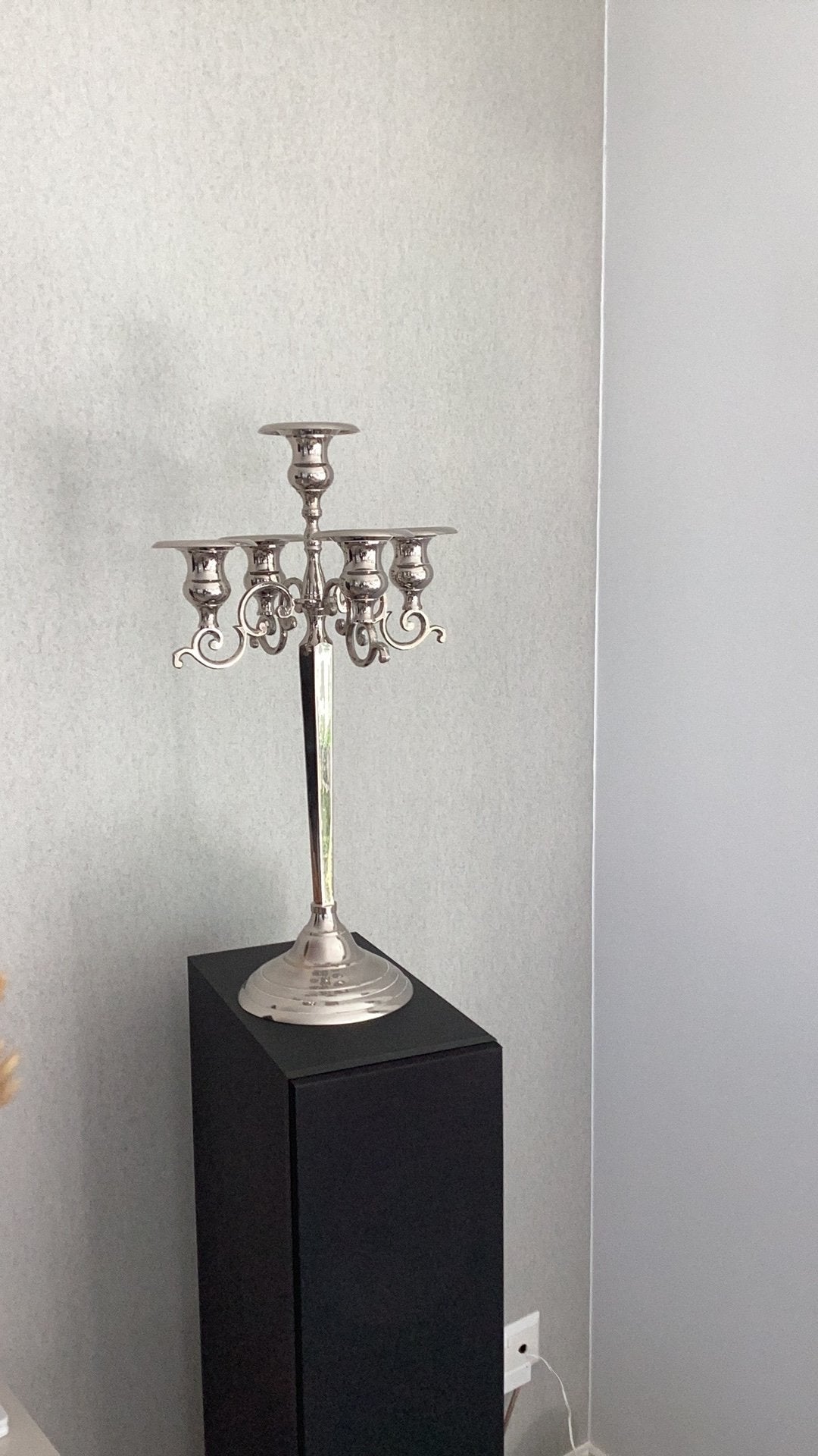 5 armige aluminum zilverkleurige kandelaar, 53 cm, Ophalen of Verzenden, Zo goed als nieuw, Metaal