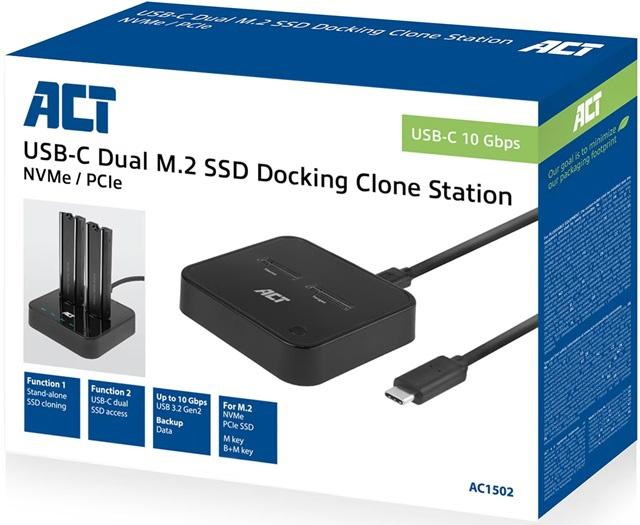 ACT AC1502 M.2 NVMe/PCIe dual SSD docking clone station, Computers en Software, Dockingstations, Nieuw, Docking station, Harde schijf
