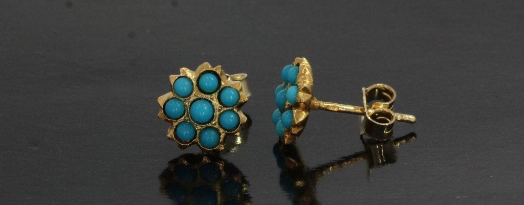 Turkoois parels 14k gouden fraai set oorbellen dame uniek, Voordeelsieraden, Ophalen of Verzenden, Zo goed als nieuw, Met edelsteen