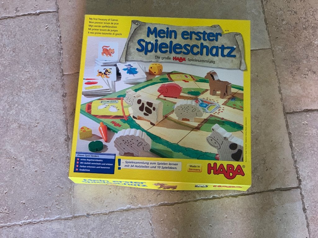 Mijn eerste spelletjesdoos - Duits - merk Haba, Hobby en Vrije tijd, Gezelschapsspellen | Bordspellen, Drie of vier spelers, Ophalen