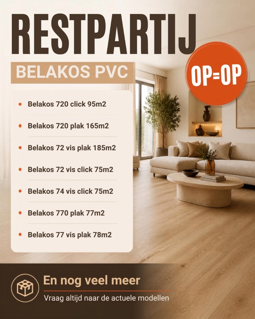 GROTE RESTPARTIJ BELAKOS VLOEREN – NU EXTRA GEPRIJSD!, Huis en Inrichting, Stoffering | Vloerbedekking, Ophalen, Nieuw, 75 m² of meer