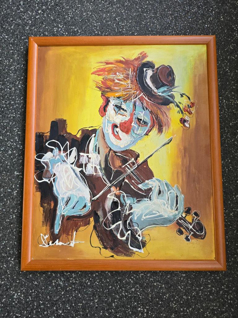 Origineel schilderij van Demet - Clown met viool, Ophalen of Verzenden