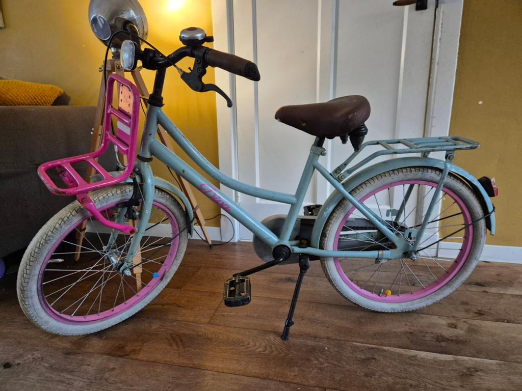 Spirit Diva 20 inch kinderfiets grijs met roze accenten, Ophalen, Terugtraprem, Gebruikt, Handrem