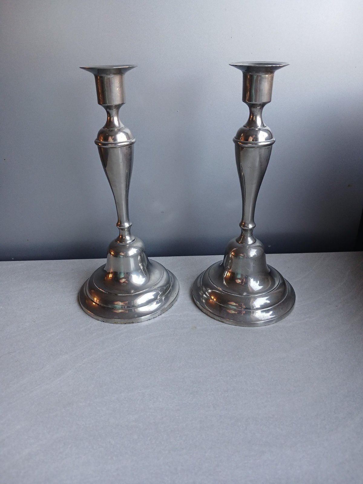 Set van 2 zilverkleurige kandelaars, Made in Germany, Ophalen of Verzenden