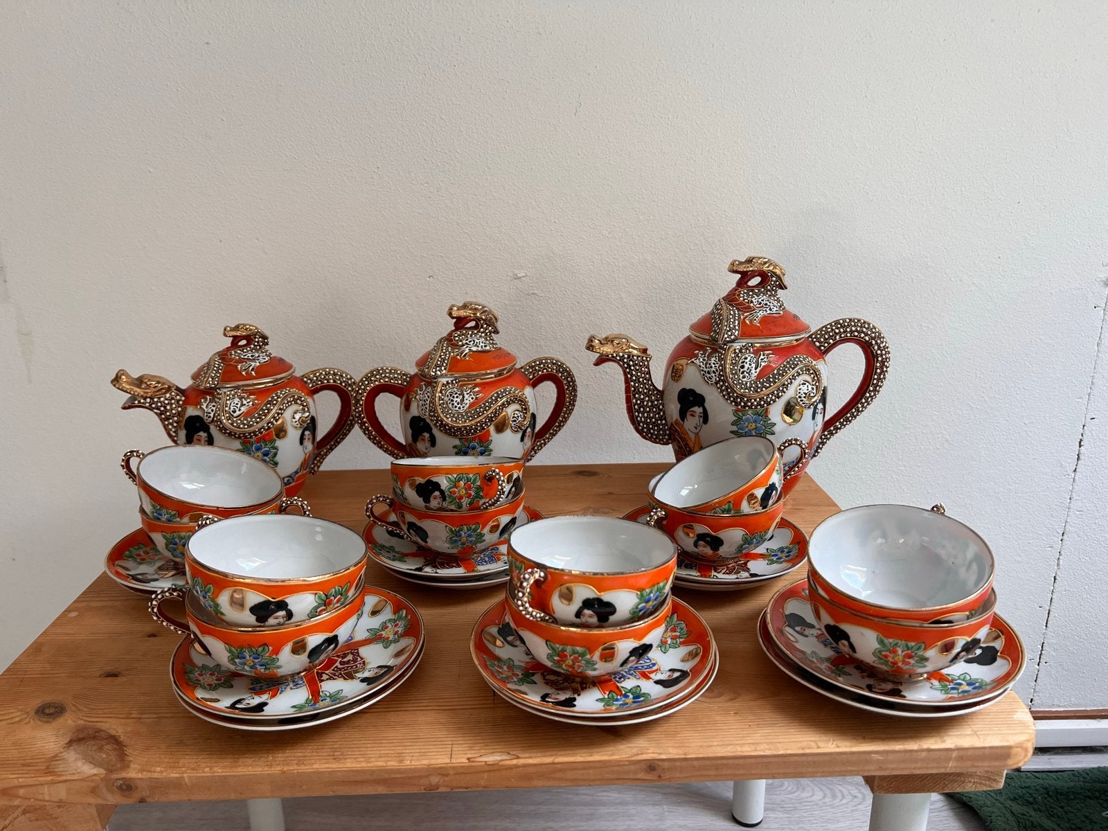 Vintage Japans Satsuma draken theeservies - 12 persoons, Antiek en Kunst, Ophalen