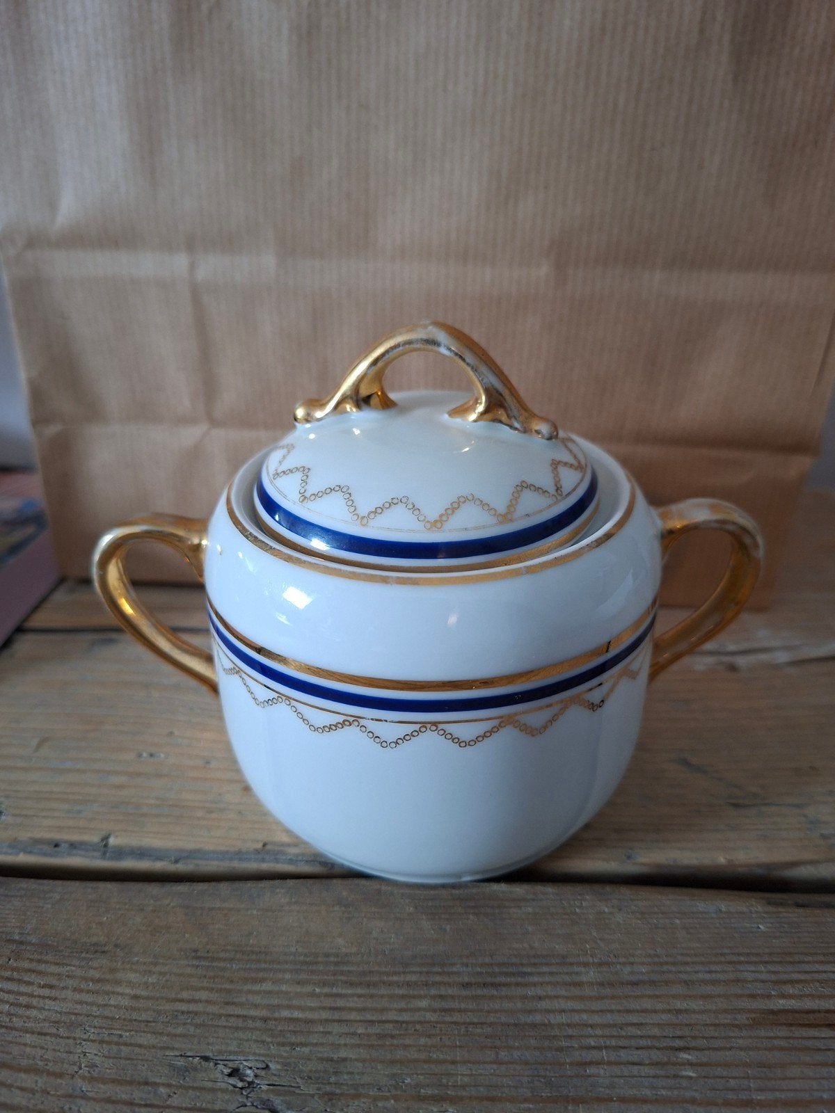 Antieke RFH Czechoslovakia suikerpot met gouden details, Ophalen of Verzenden